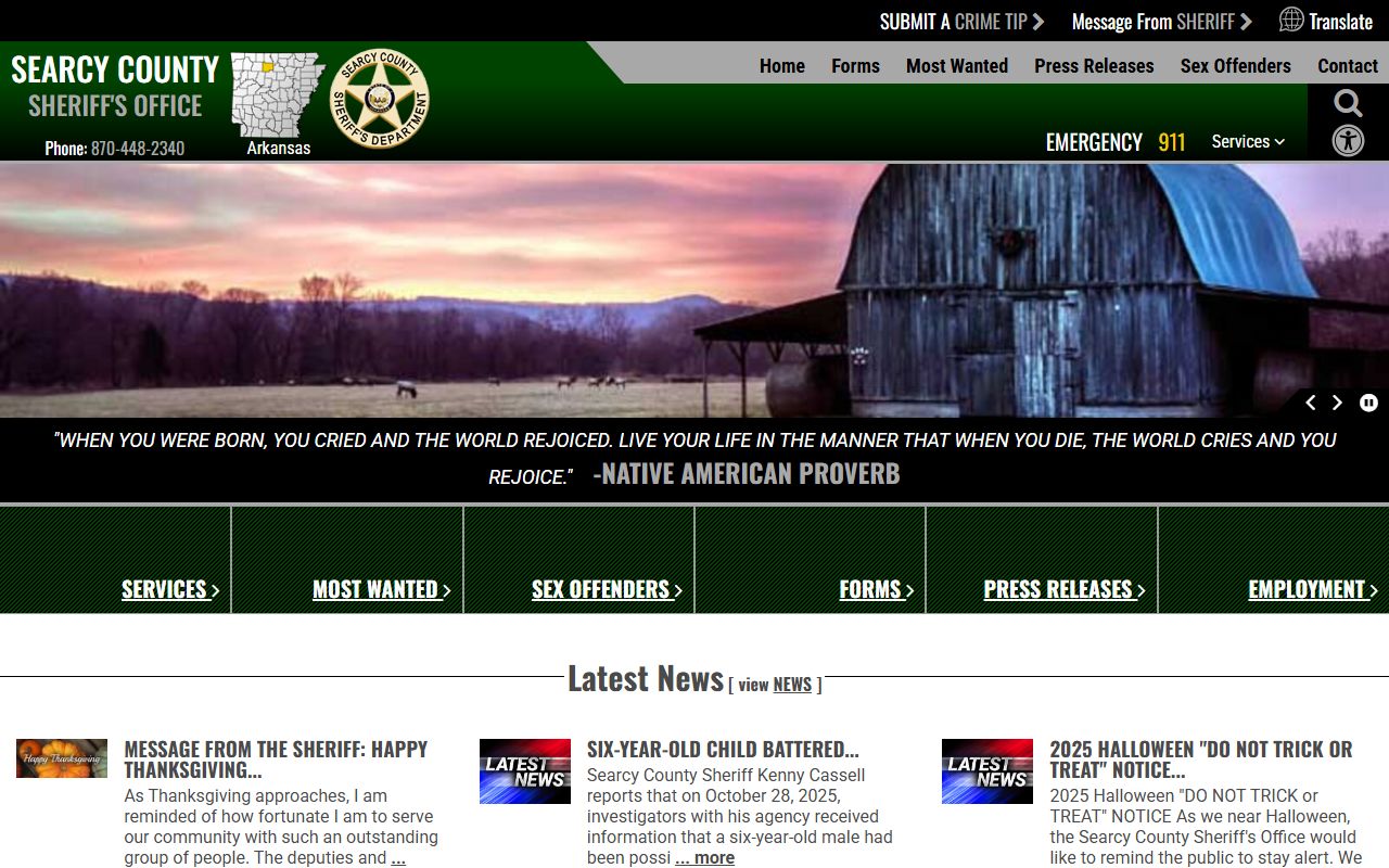 Searcy County 24 hour booking sheriff office main page