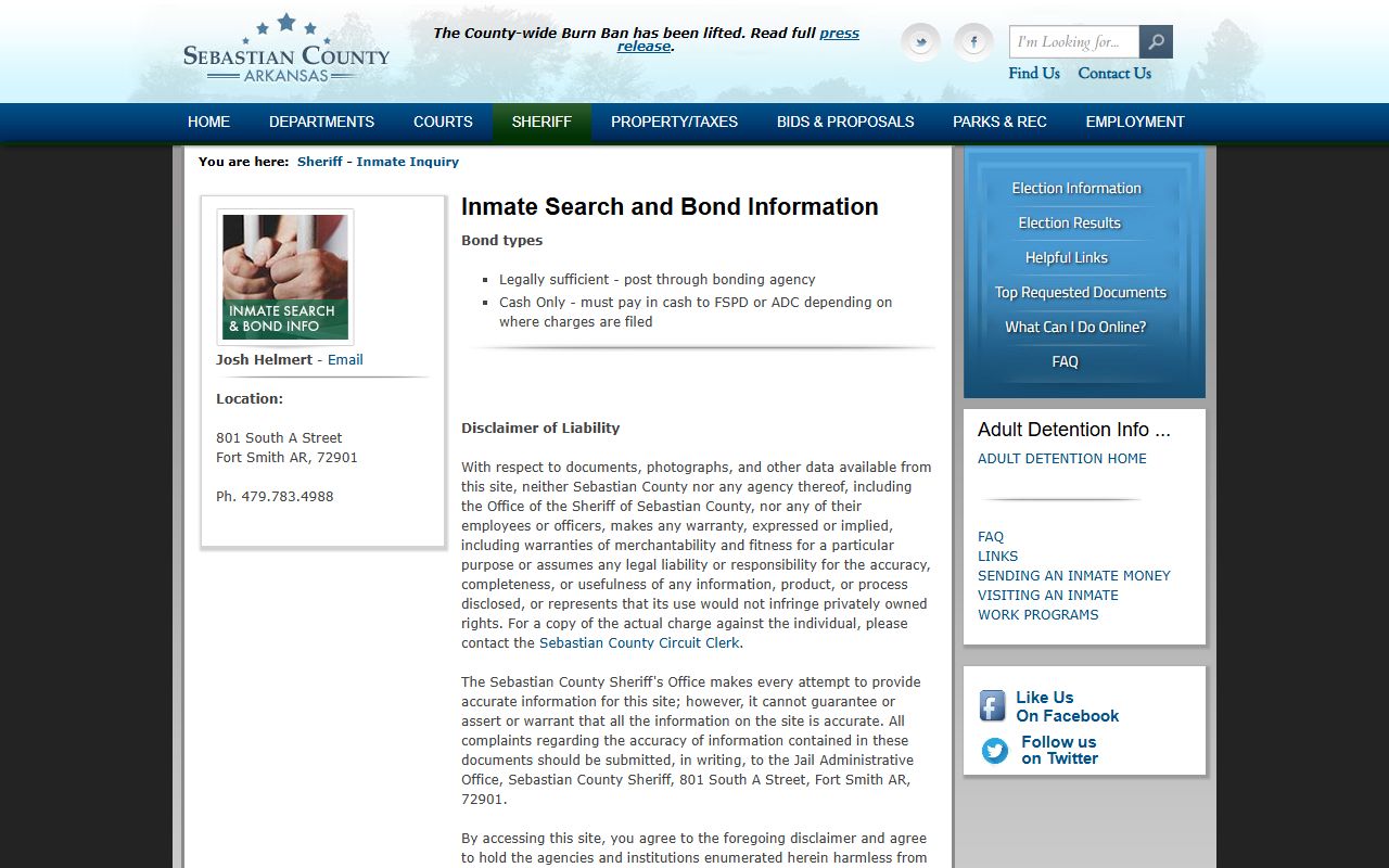 Sebastian County 24 hour booking inmate inquiry search